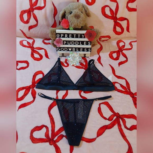 💎 XXL 2pc VS Very Sexy Ziggy Glam Shine Fishnet Bralette & V-String Set 💎 - Picture 4 of 16